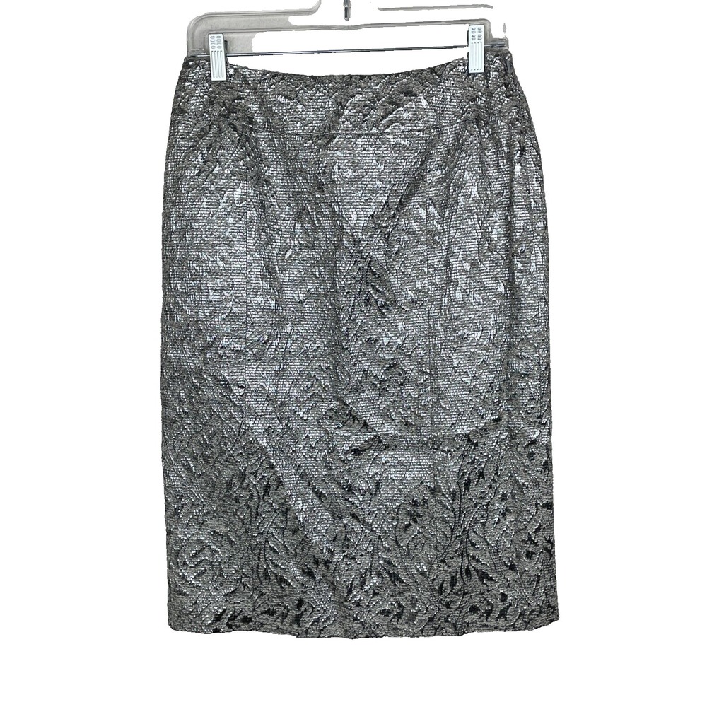 Lafayette 148 Pencil Skirt Womens 6 Silver Textured Shimmer Alpaca Wool Lined
